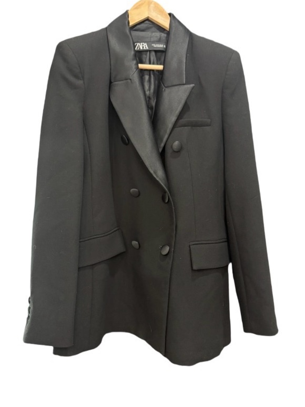 ZARA Black Double-Breasted Tuxedo Blazer